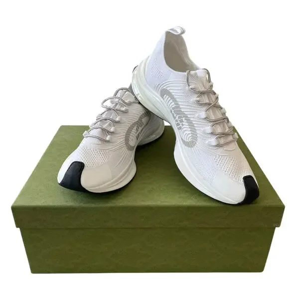 Gucci Run Sneaker Interlocking G White Technical Knit 680893 Men's 12.5 US 13